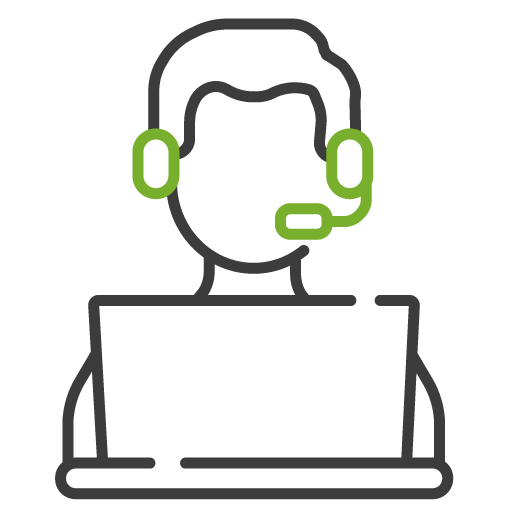 Icon of a person wearing a headset in front of a laptop, representing customer support or consulting services.