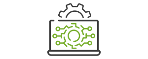 An icon depicting an industrial facility with two factory chimneys emitting smoke and a building structure, accompanied by green smoke or cloud symbols. The illustration represents industry, manufacturing, or environmental impact of industrial operations.