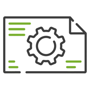 Icon of a document with a gear and green text lines, representing conceptual planning