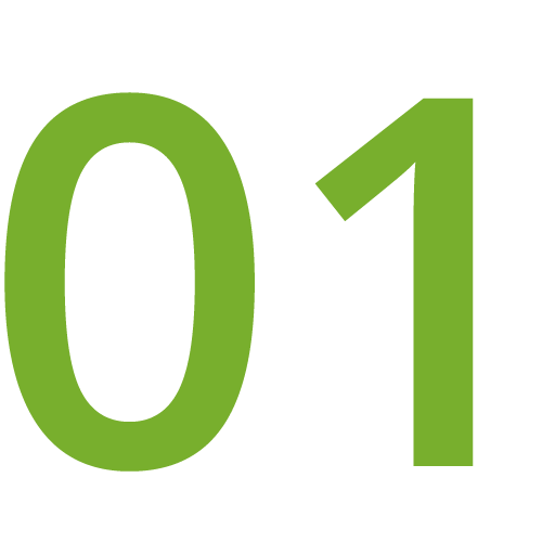 Large green number “01” on a transparent background, used to represent the first step in