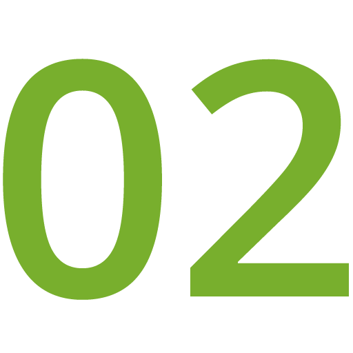 Large green number “02” on a transparent background, symbolizing the second step.