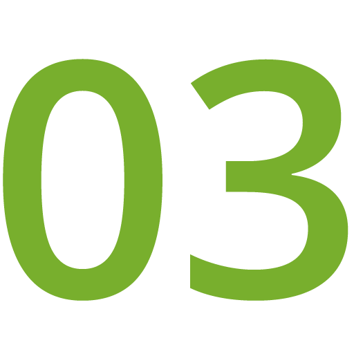 Large green number “03” on a transparent background, indicating the third step.
