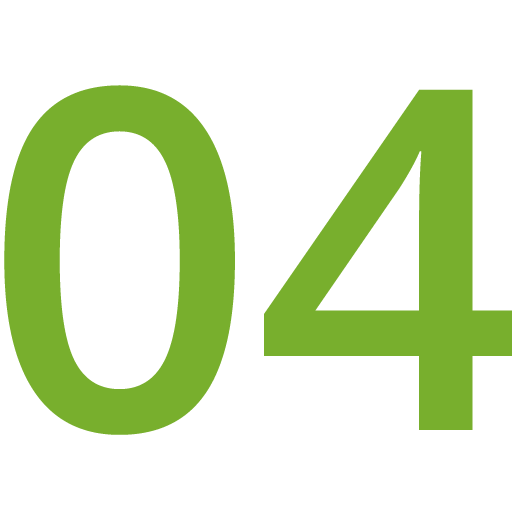 Large green number “04” on a transparent background, for the fourth step.