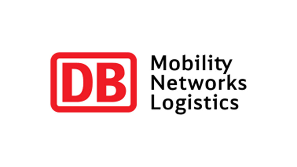 The Deutsche Bahn (DB) logo in red and white, with the words "Mobility Networks Logistics" in black text to the right, representing the company's focus on transportation, connectivity, and supply chain solutions.