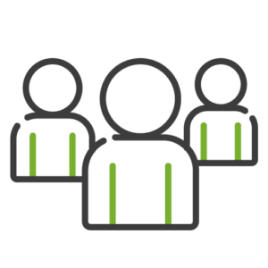 Icon of three people, representing customer support and care