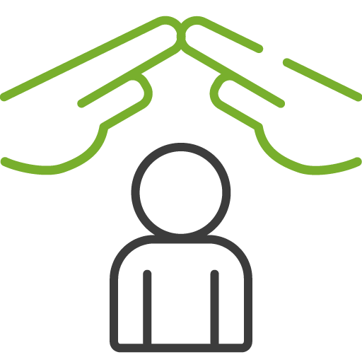 Two protective hands over a person, symbolizing company pension scheme