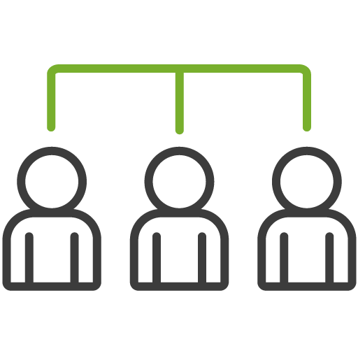 Three connected people icons, symbolizing flat hierarchy