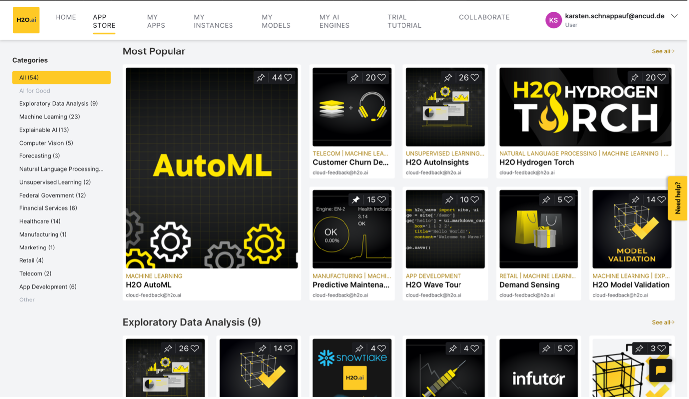 grafik h2o.AI AI appstore oberfläche