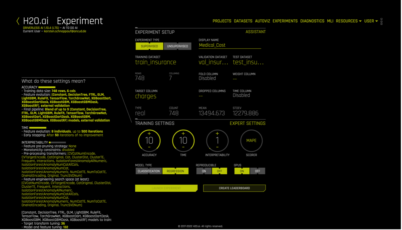grafik h2o.AI feature transformation oberfläche