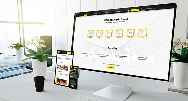 bild mit h2o.AI hybrid cloud oberfläche auf einem computerbildschirm, tablet und smartphone