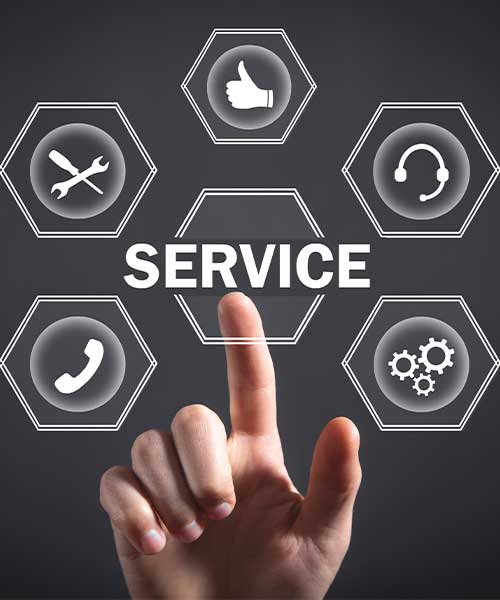 Zeigefinger zeigt auf verschiedene Icons – Symbol für Online-Serviceportale